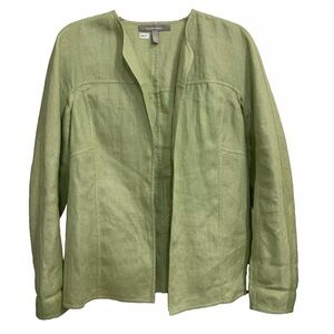 Ellen Tracy Blazer Jacket Women's Long Sleeve Open Front 100% Linen Green Size 6